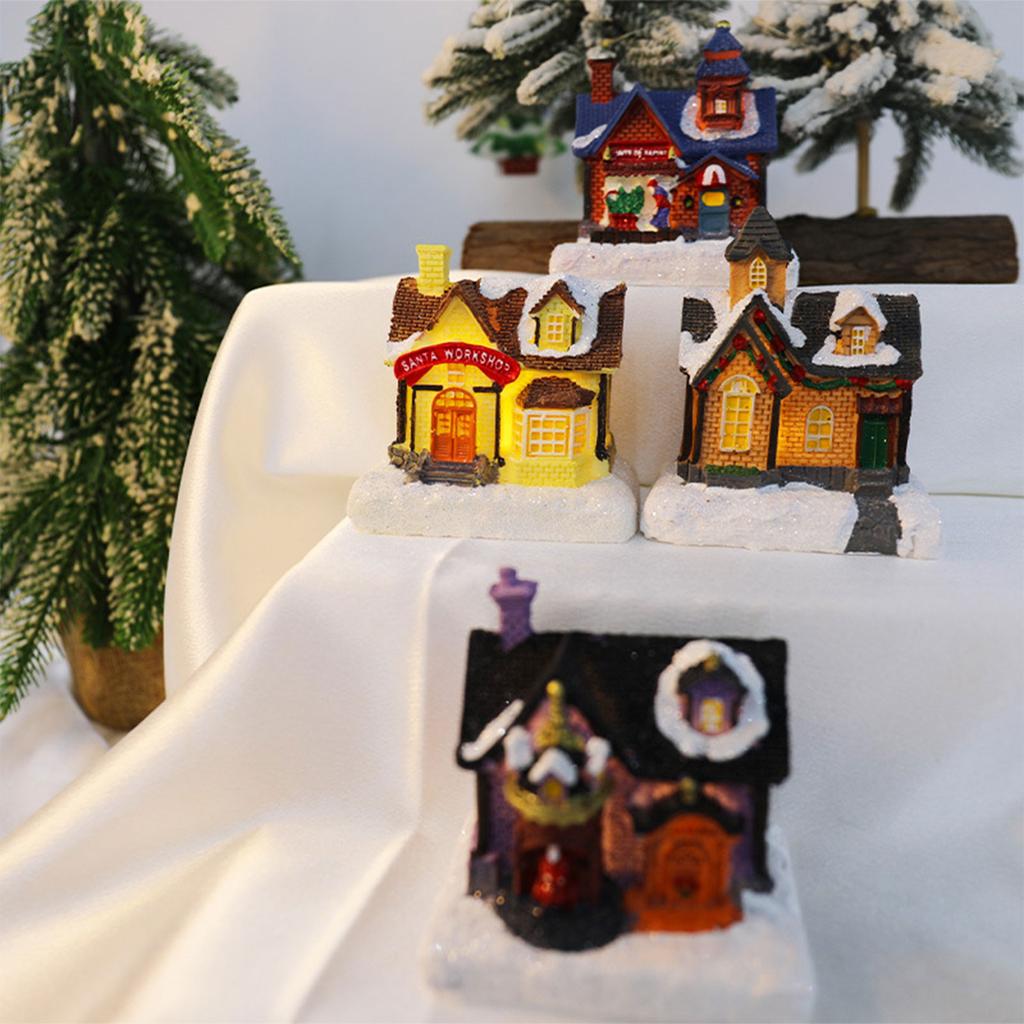 Christmas Village Houses Christmas Collectible Buildings with LED Light Christmas Decors Gingerbreads House Figurine
