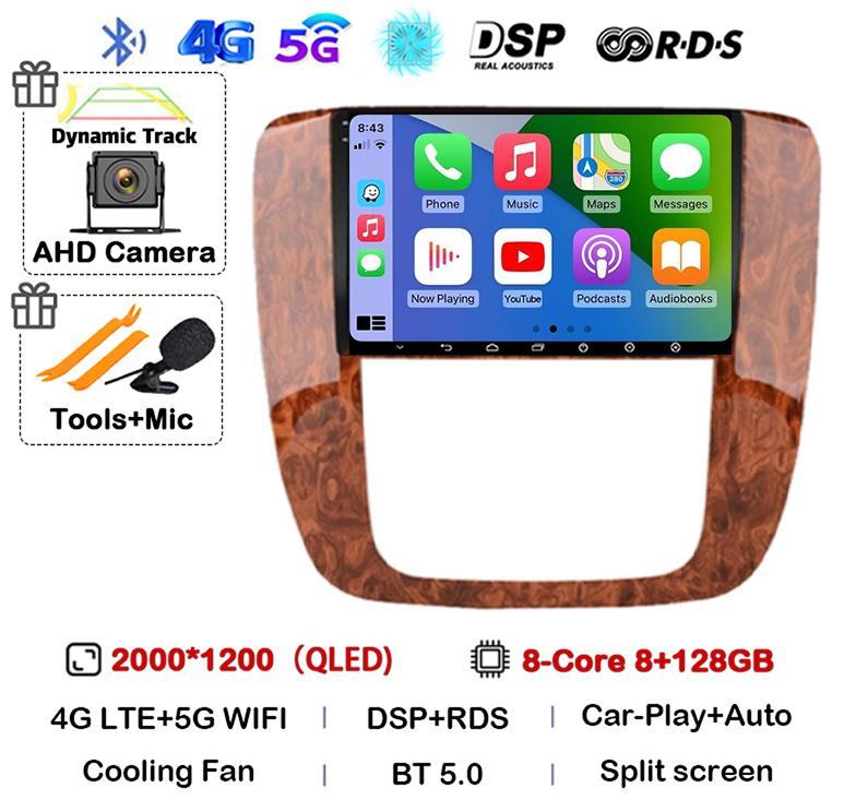 Android 14 Carplay Auto WIFI+4G For GMC Yukon Chevrolet Tahoe Suburban 2007-2012 GPS Car Radio Multimedia Video Player Stereo