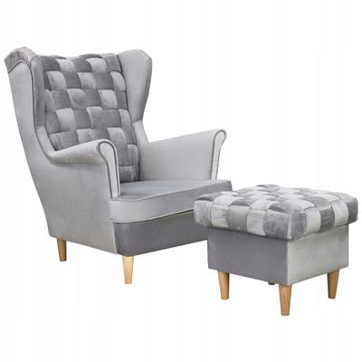 Carol Wing Chair with Footrest Scandinavian Gray Velvet