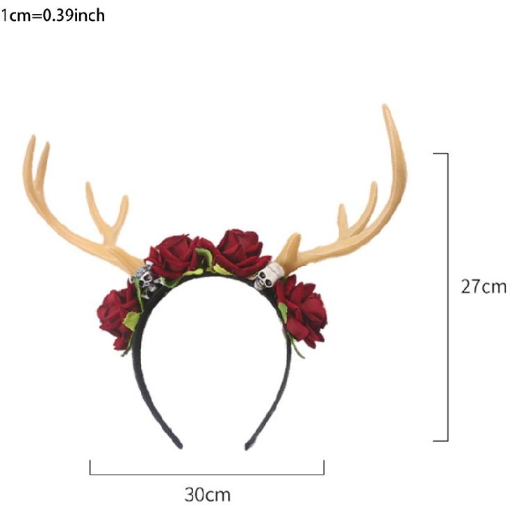 Gothic Flower Skull Headdress Deer Horn Headband Halloween Party Accessories