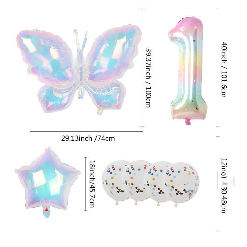 Colorful Transparent Butterfly Balloon Color Sequins Latex Set One Year Old 40 Inch Starry Sky Digital Birthday Party Arrangement