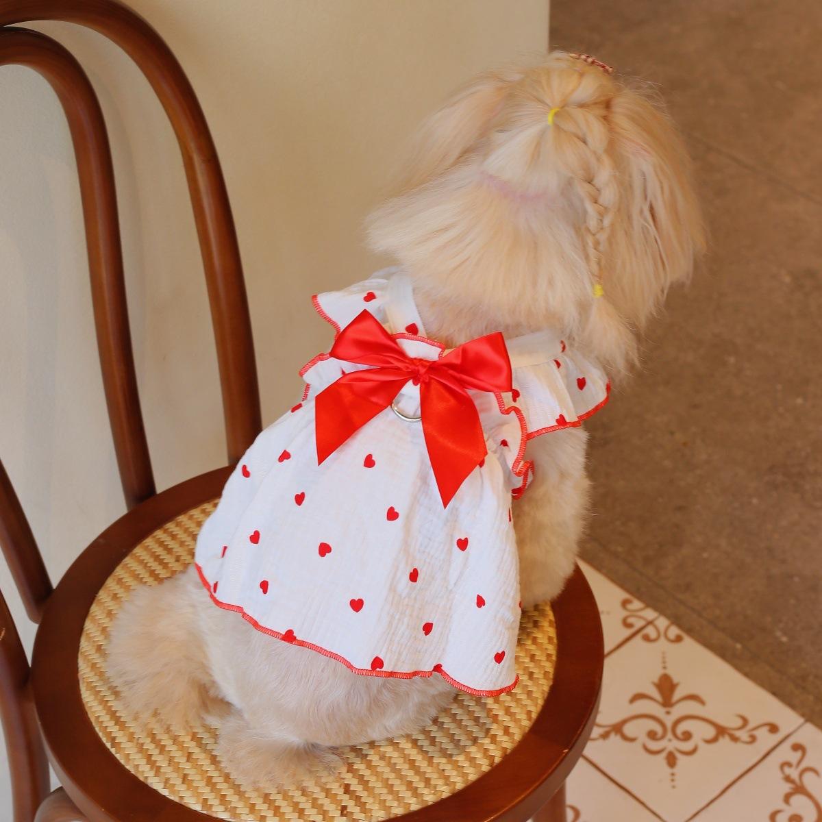 Love strap skirt ruffle edge dress small and medium cute pet skin-friendly clothing XS красный