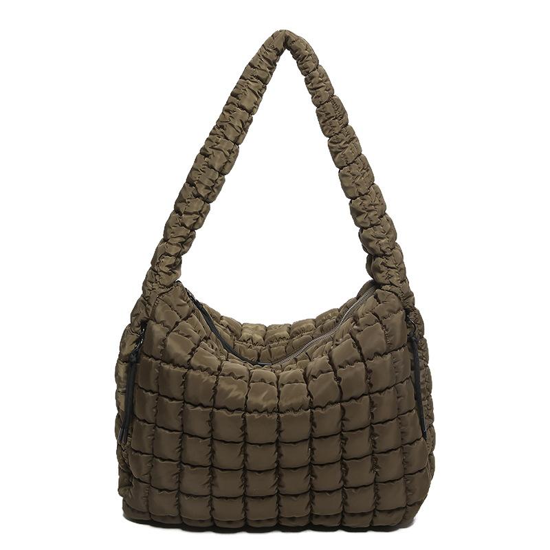 Geplooide Wolk Tas Dames Tas Enkele Schouder Crossbody Dubbelzijdig Trekkoord Grote Capaciteit Donskatoen Kleding Tote Tas