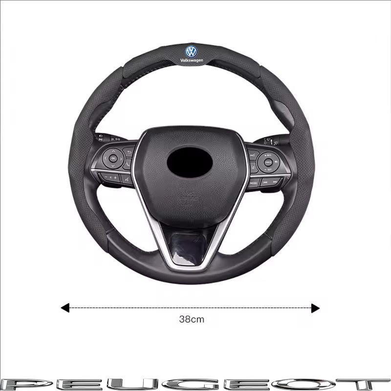 Car Steering Wheel Cover Breathable and Anti Slip Leather Handle Cover For VW Jetta Golf Passat Polo GTI Tiguan Arteon Hub Cap