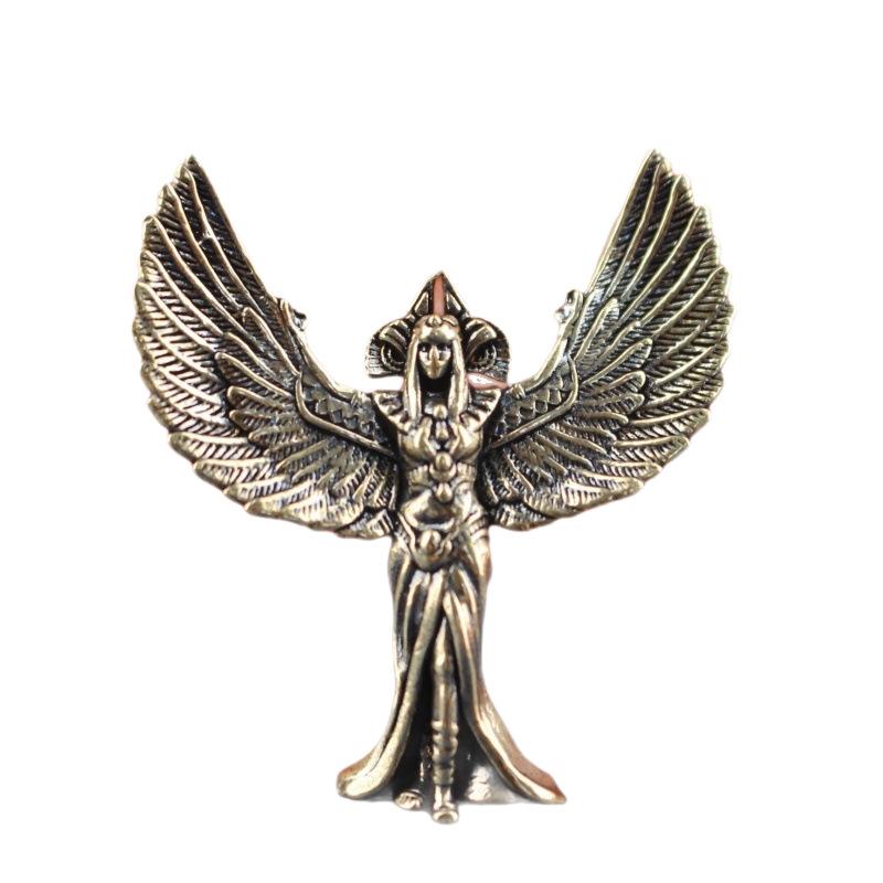 Vintage Brass Egyptian Goddess Statue Angel Wing Figurine Creative Desk Decor Retro Metal Ornament Mythology Art Gift