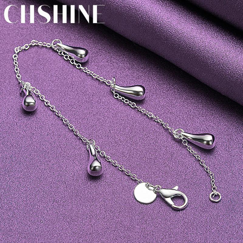 CHSHINE 925 Sterling Silver Water Drop Pendant Bracelet Fashion Charm Jewelry 20CM 8inches