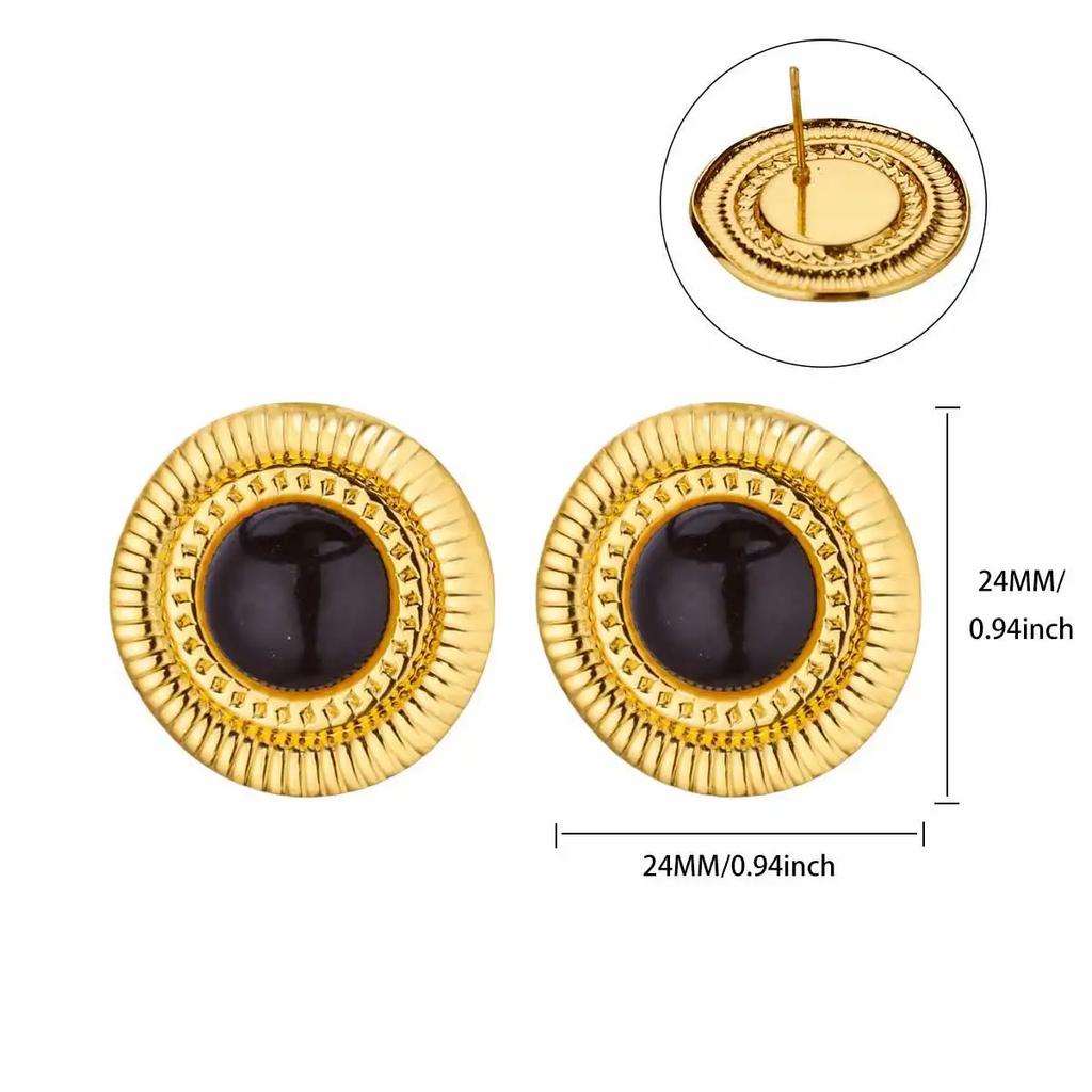 Titanium Steel Oil Dripping Color Round Stud Earrings, Earrings, Light Luxury High-end Tiger's Eye Stone Fashion Earrings, Jewelry