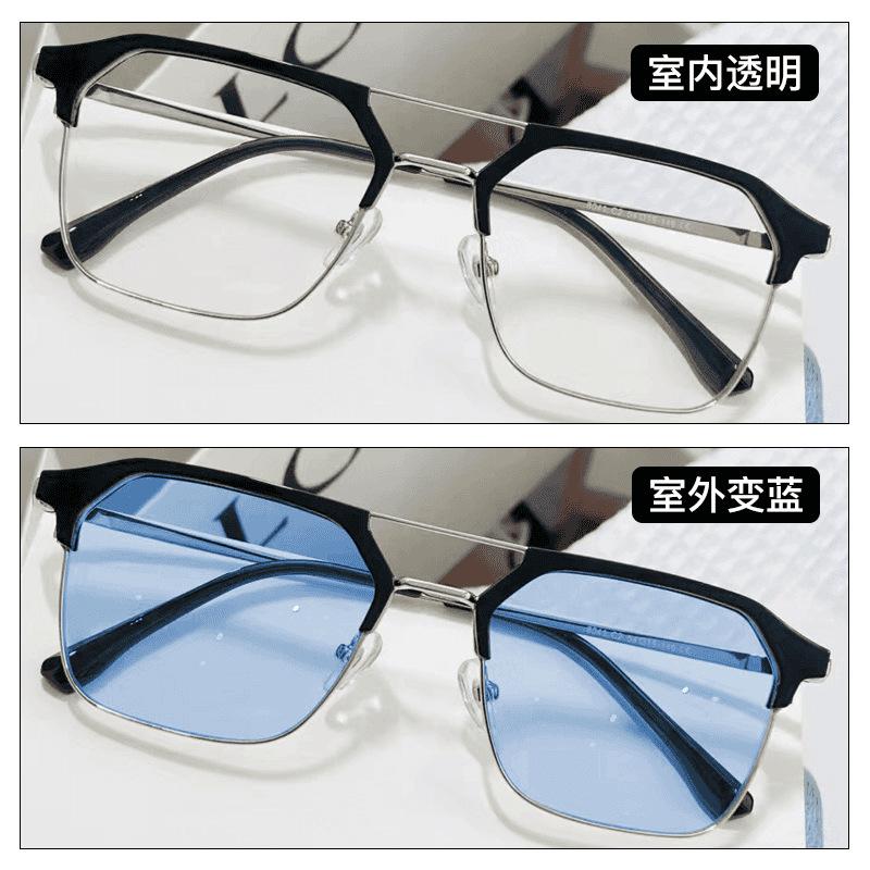 Color-changing half-frame myopia glasses, men's large frame looks thin and handsome, and flat light mirrors can be equipped with prescription lenses