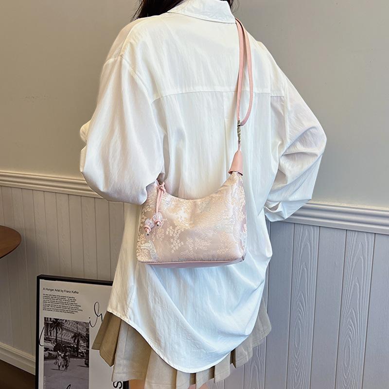 Silk Jacquard New Chinese Style Retro 2025 New Silk Jacquard Fashion Simple Shoulder Messenger Handbag