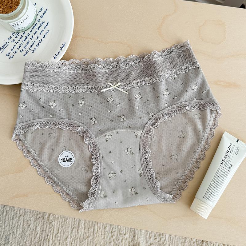 5278 #Snowflake Dot Lace Panties Women'S 10A Bacteriostatic Bottom Crotch Bow Printed Mid Waist Ultra Thin Women'S Briefs