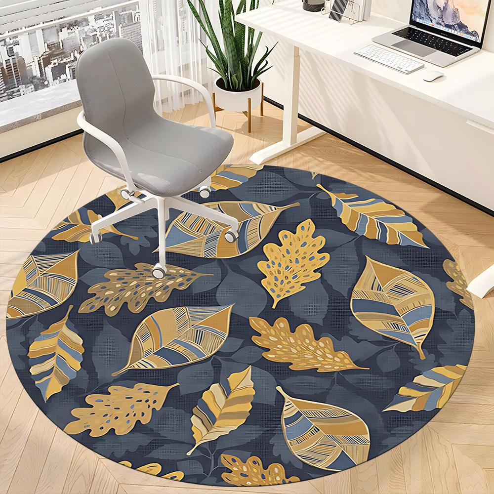 1pc Autumn Leaves Office Round Area Rug, Indoor Mat Suitable ForOffice, Under Office Chairs Bedroom Living Room Home Decor, Room Decot076