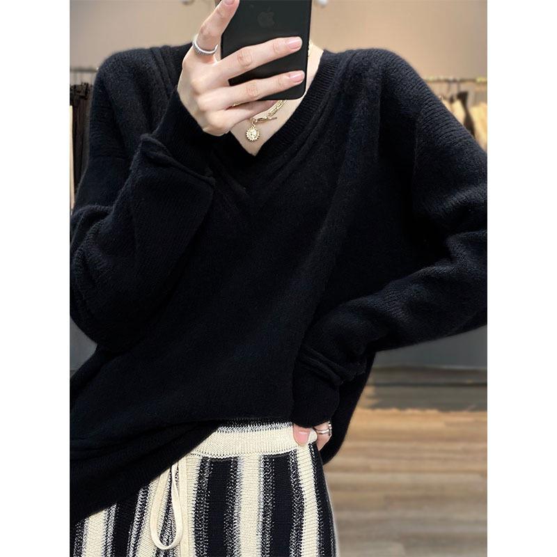 Korean Style V-Neck Wool Sweater: Women's Loose-Fit Autumn/Winter Cashmere Pullover