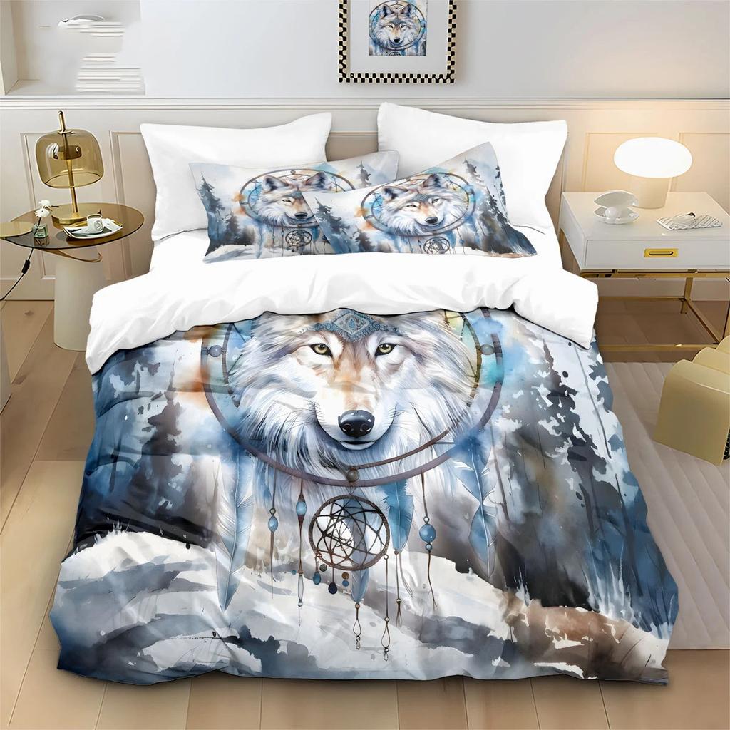 Quilt Cover 3D Printed Cartoon Wolf Duvet Comforter 100% Polyester Soft And Comfortable Night Sky Bedding Sheets Sets