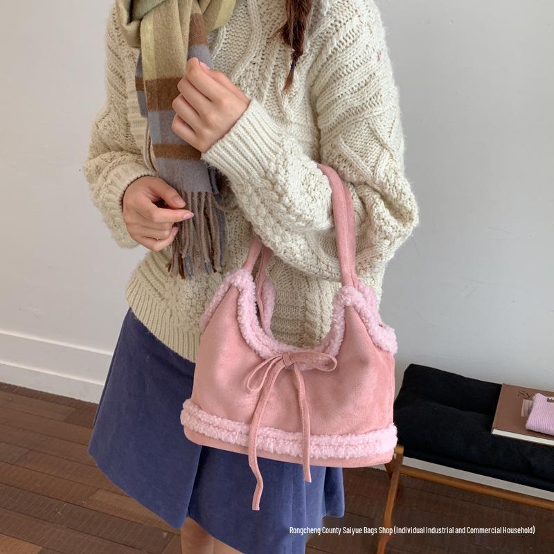 Korean-Style Plush Suede Shoulder Bag for Women - 2025 Fashion