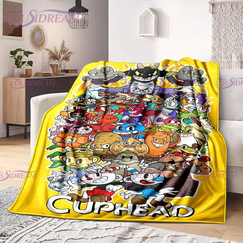 Cuphead and Mugman Print Throw Deka Kreslená hra Měkký plyšový fleece Lehká pohovka Funny Halloween Friend dárek