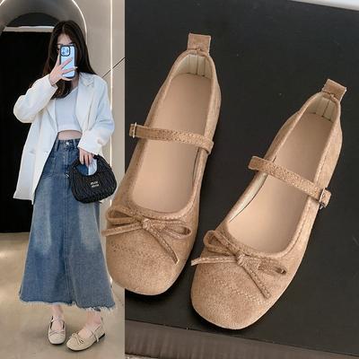French Bow Flat Mary Jane Single Shoes Women's New Spring Skirt Shallow Beanie Shoes Women