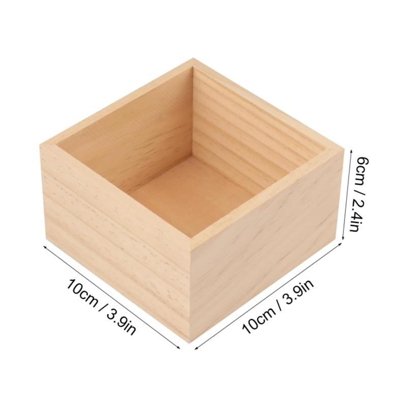 1pc Unfinished Small Wooden Box Square Wooden Box Craft Storage Organizer Box for Art Collectibles, Home Decor, Desktop Drawer