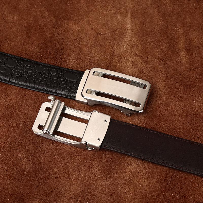 High-End Crocodile Pattern Stainless Steel Automatic Buckle Belt Men'S Genuine Leather First Layer Cowhide Simple Casual Pants Belt Men'S