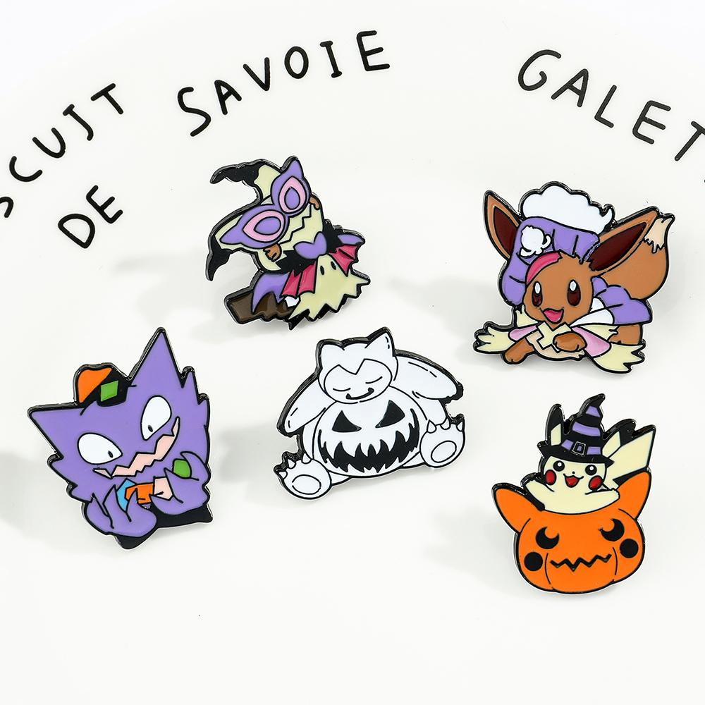 Anime Brooch Funny Cartoon Figure Snorlax Pikachu Gengar Metal Badge Enamel Pin Jacket Jeans Lapel Pin Brooch