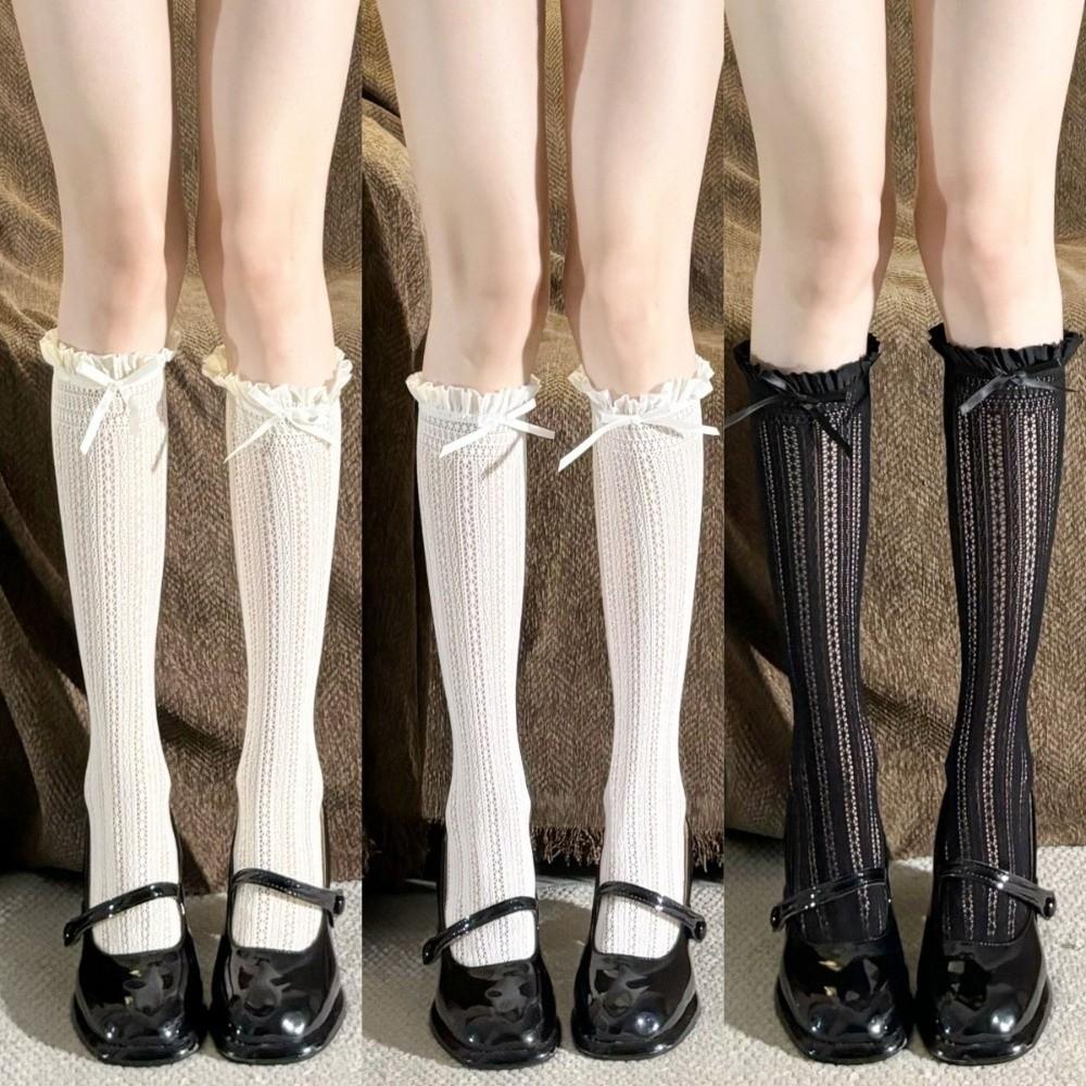 1 Pair Hollow Lace JK Socks Solid Color Calf Socks Thin Over The Knee Socks  Girls Wear