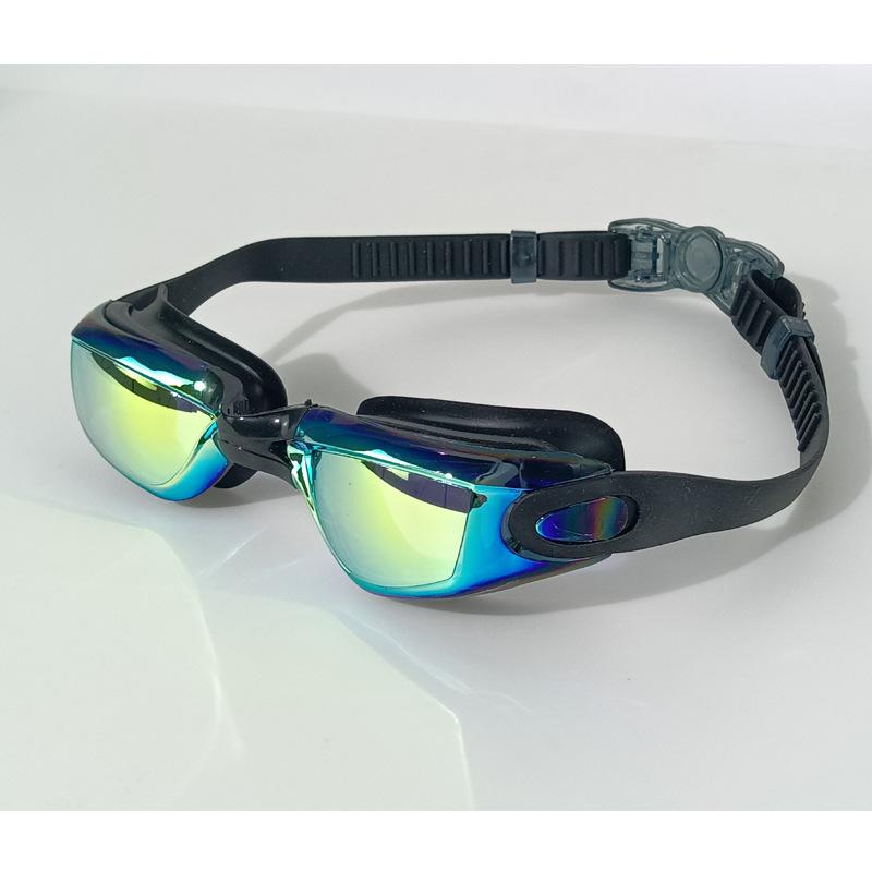 Adult electroplated colorful swimming goggles, high-definition anti-fog goggles for myopia, outdoor water sports goggles Black Gold