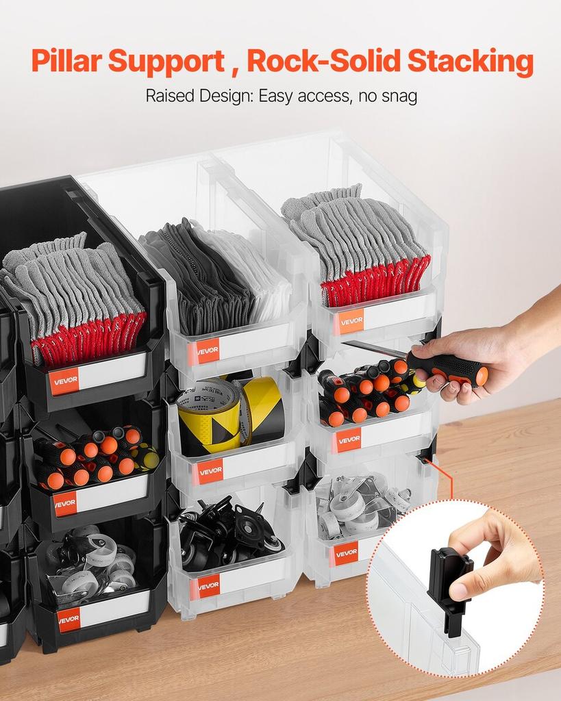 Plastic Stackable Storage Bins, 37.7 X 21.5 X 18 Cm (12 Pack), Plastic Containers for Organizing & Storage Bins for Garage, Small Parts, Office