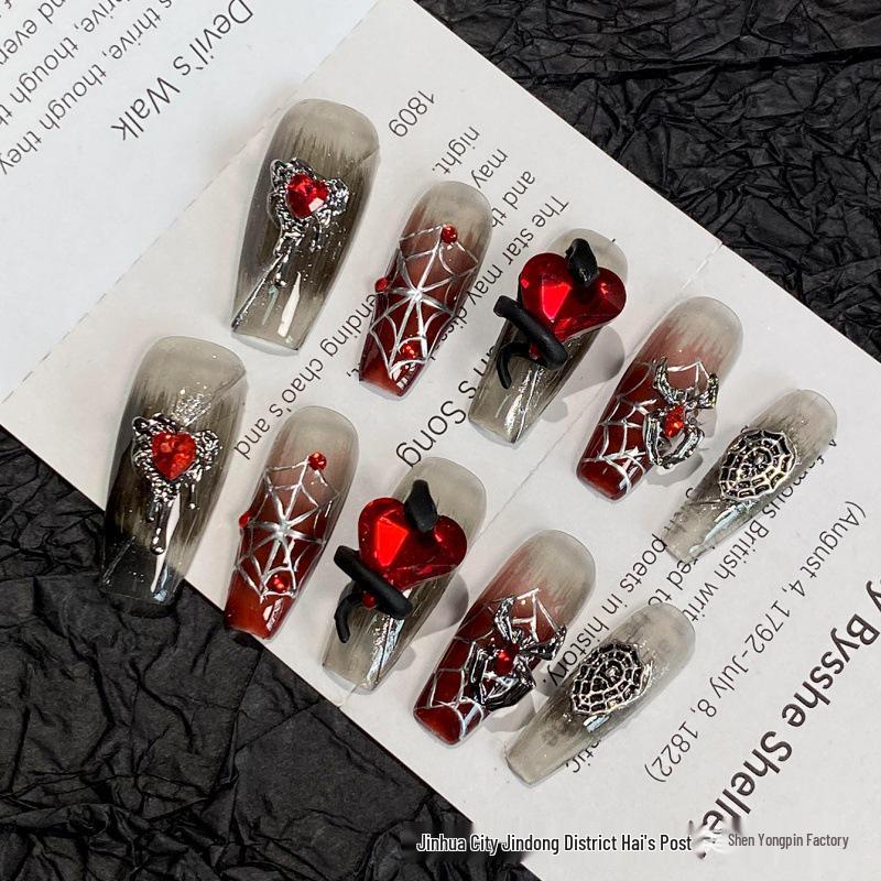 

TEMU SHEIN Gothic Spider Gradient Wearable Punk False Nail Tips Abyss-XS