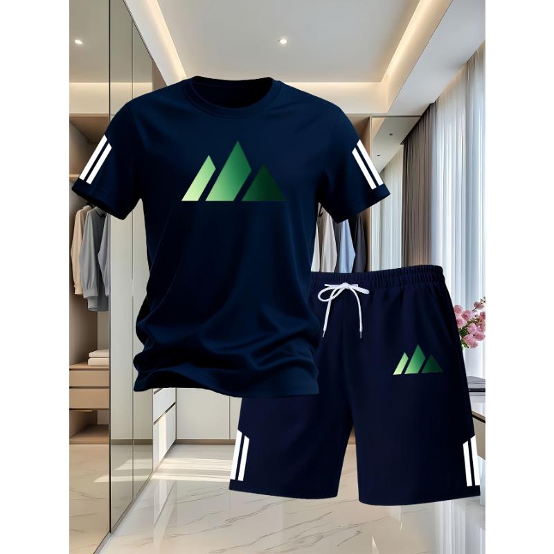 2026 Summer Fashion Trendy Casual Sports Two Piece Set Youth Men's Short sleeved T-shirt+Shorts Set Trendy 2D Printed Pattern