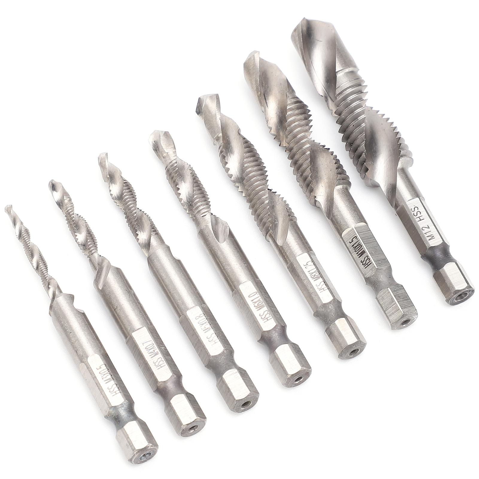 

7Pcs Tap Set 14 Hex Shank Metric Drilling and Tapping Integrated Compound Spiral Notch Kit