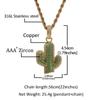 [Rockyu] Men's Necklace, Gold, AAA Zirconia, Plant/Cactus Pendant, Cool Necklace, 24-inch Stainless Steel Chain, Rock Style, European/American Style (