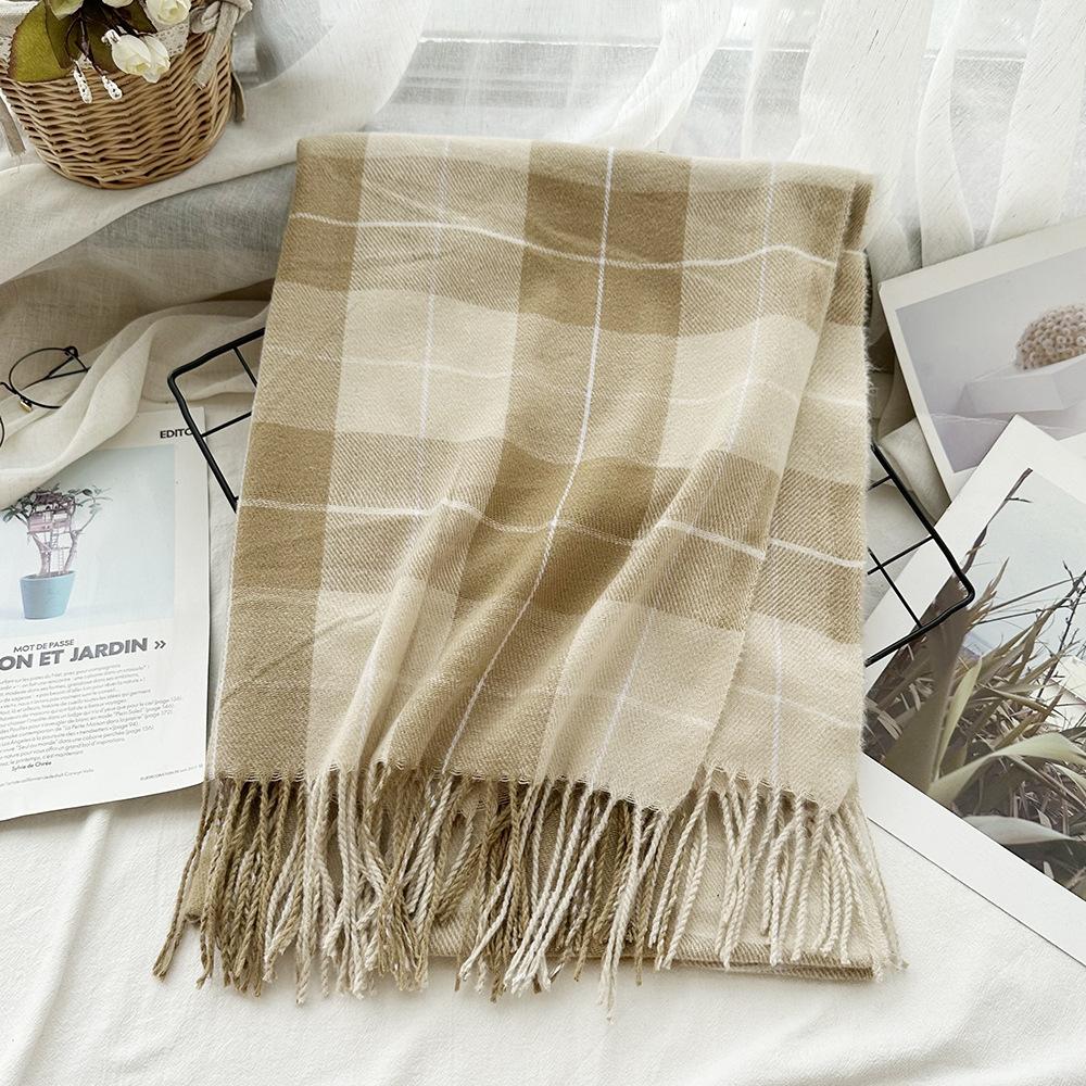 High End Imitation Cashmere Plaid Scarf Versatile and Warm In Winter  Women's Neck Scarf  Fringed Shawl
