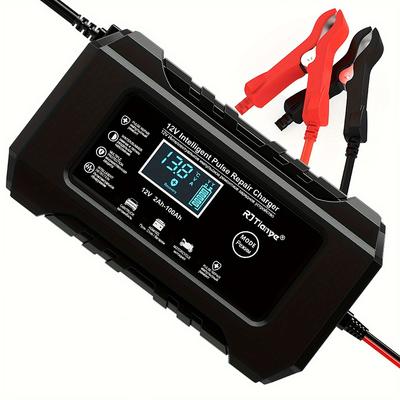 Autobatterieladegerät 12V 6A Vollautomatisches Smart-Ladegerät LCD-Anzeige Smart-Schnellladegerät für Auto Motorrad