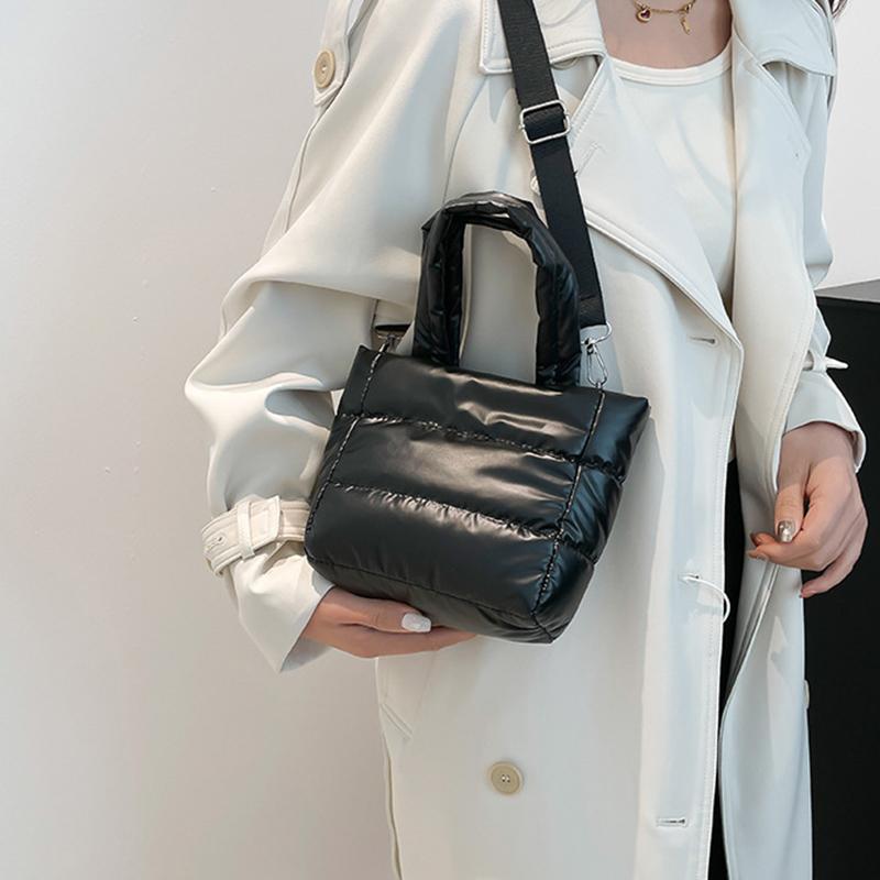 Yogodlns Woman Puffy Lightweight Handbag Large Capacity Quilted Shoulder Bag Adjustable Strap Puffer Tote Handbag Shopping Bag