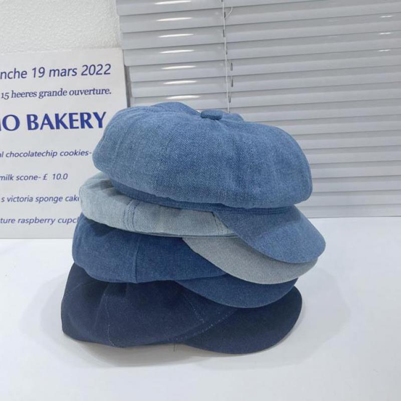 Octagonal Caps Women Hats Vintage Beret Solid Color Denim Cloth Casual Female Newsboy Cap Good Quality Painter Cap New