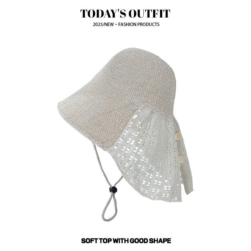 Korean Style Fashion Fisherman Hat Thin Shawl Sun Hat Korean Style Straw Woven Breathable Foldable Hollow Beach Fisherman Hat