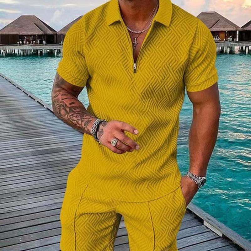 Summer Men's Printed POLO Shirt Set Lapel Short Sleeve Fashion Breathable Casual Men's T-shirt