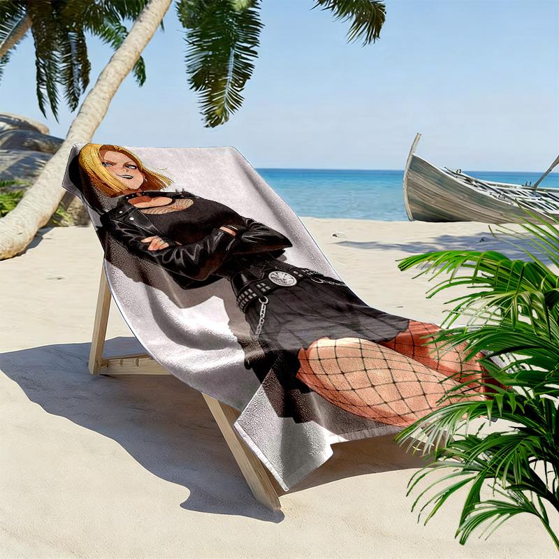 Android 18 Print Beach Towel, Large Soft Quick Dry Towel for Beach Camping Swimming