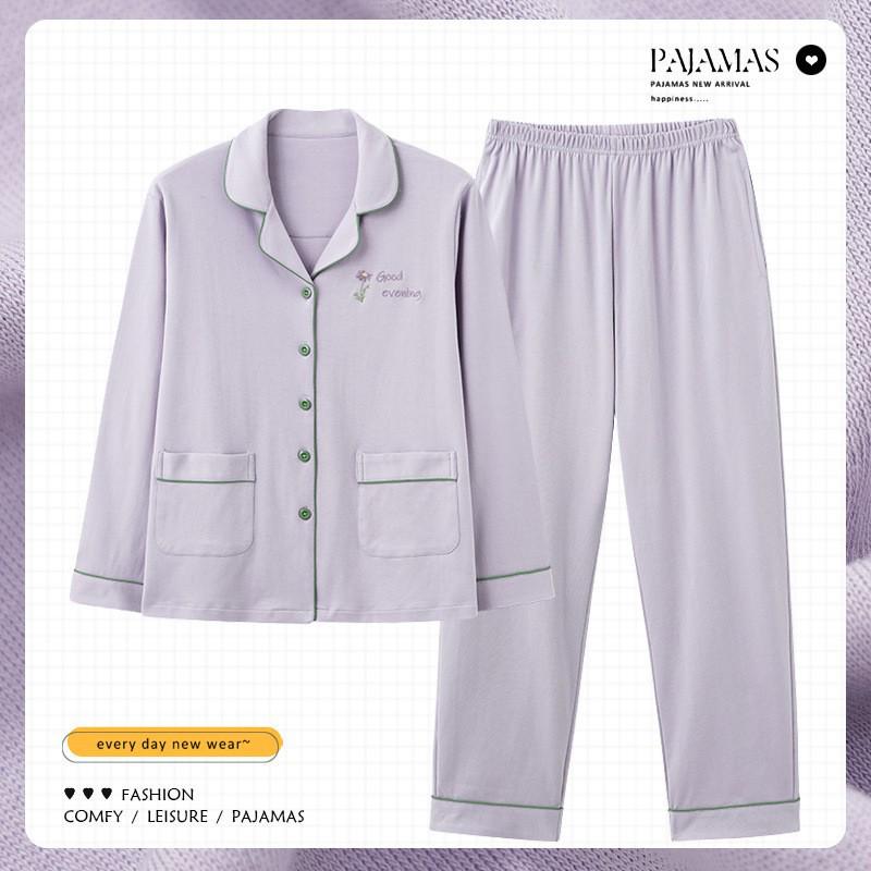 Pijamale pentru femei din bumbac 100%: Subțire, lejeră, cu mânecă lungă pentru primăvară, vară și toamnă - Purtați în interior sau afară