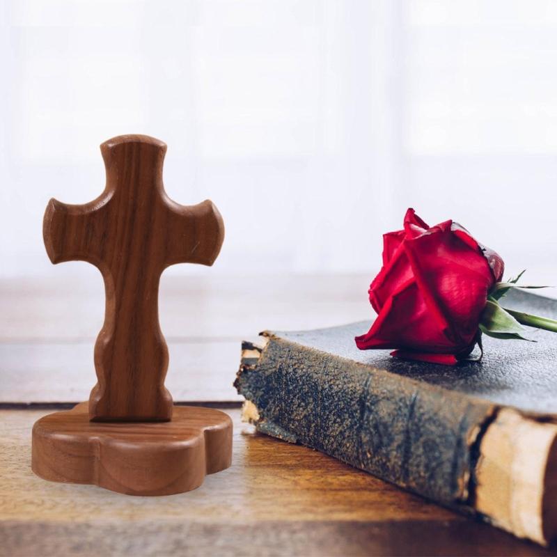 Natürliches Walnussholz Religiöses Stehkreuz Ornament mit abnehmbarem magnetischem Ständer Kirche Zuhause Ostern Glaube Handwerk