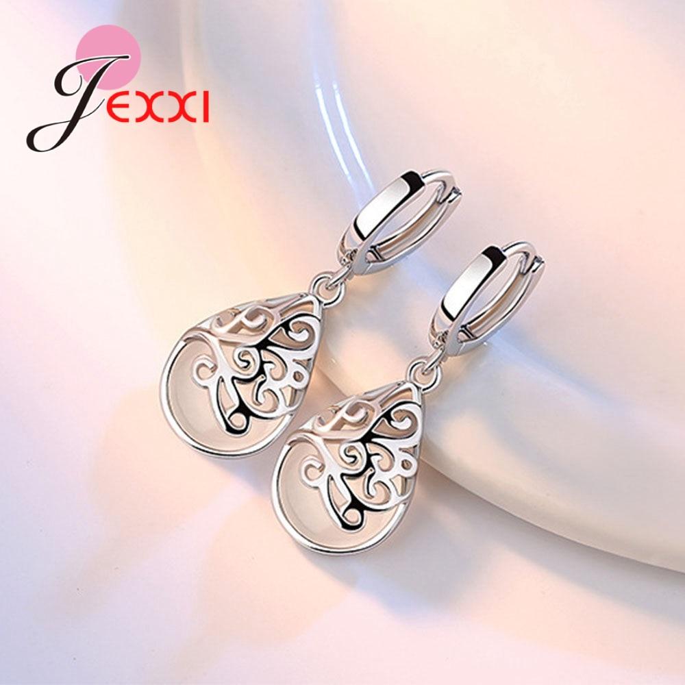 Original Real 925 Sterling Silver Jewelry Water Drop Opal Cat Stone Hollow Tear Design Earrings For Women Ladies