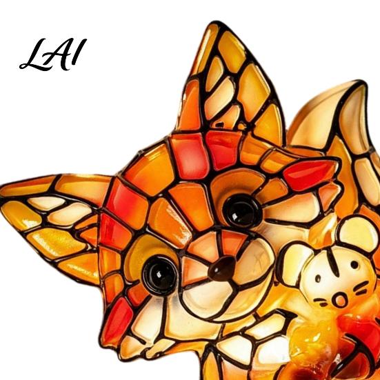 Stained Glass Style Bedside Night Light Vintage Desk Lamp Cute Animal Light Decorative Pastoral Study Table Lamp Reading for Bedroom Kids