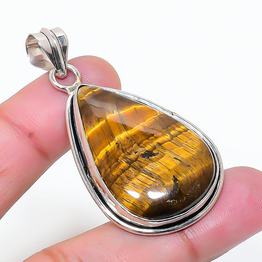 Natural Tiger Eye Gemstone Handmade 925 Sterling Silver Pendant 1.97 AP-15436