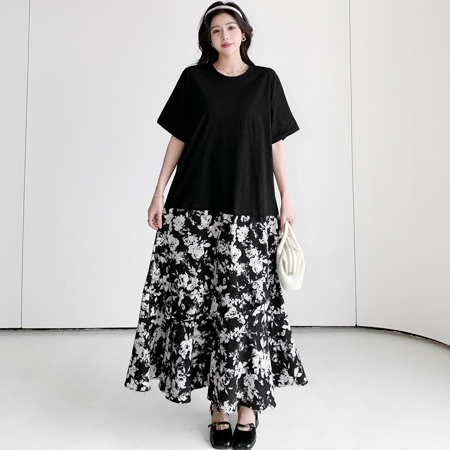 

DIMANAF 2024 женское летнее свободное платье больших размеров большого размера, новое базовое длинное платье, хлопковое винтажное женское платье с цветочным принтом L чёрный