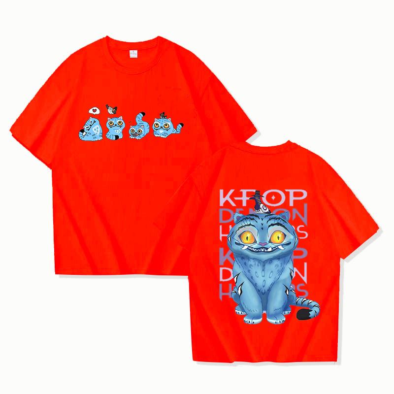 New Kpop Demon Hunters Derpy Tiger Print Short Sleeve T Shirts Men Women Shirts Summer Short Sleeved T-shirts Comfy Soft Shirts