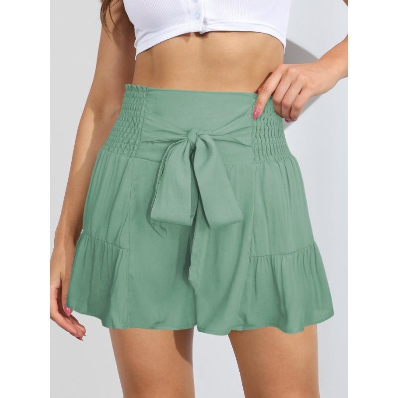 Sommerliche Shorts mit weitem Bein und Riemchen für Damen, drapiert, vielseitige Freizeithose