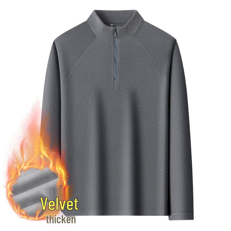 Men's Luxury 700g Velvet-Lined Stand Collar Half-Zip Heavyweight Hoodie - Warm, Lightweight, Autumn/Winter Solid Color.