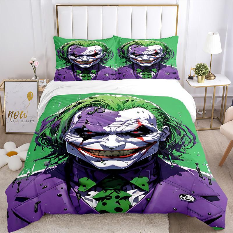 3pcs Joker Clown Bedding Set, Duvet Cover and Pillowcases Machine Washable Seasons all suitable, Design for Bedroom (No Filling)327