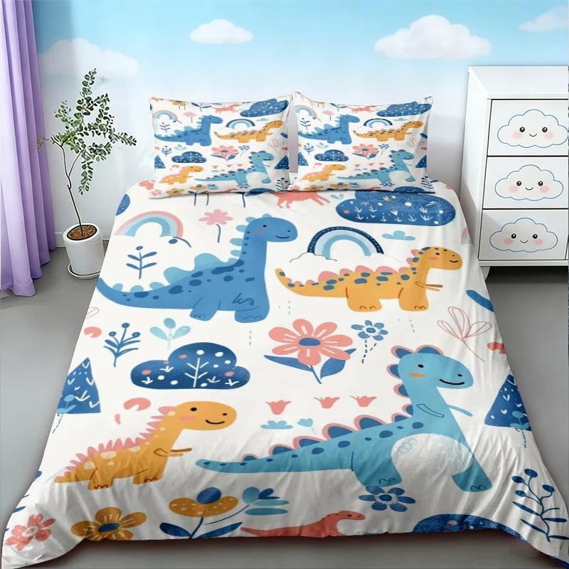 Cute Dinosaur Bedding Set, Cartoon Kids Dino Duvet Cover Pillowcase, for Boys Girls Bedroom Decor Twin Full 2/3Piece Bed Set