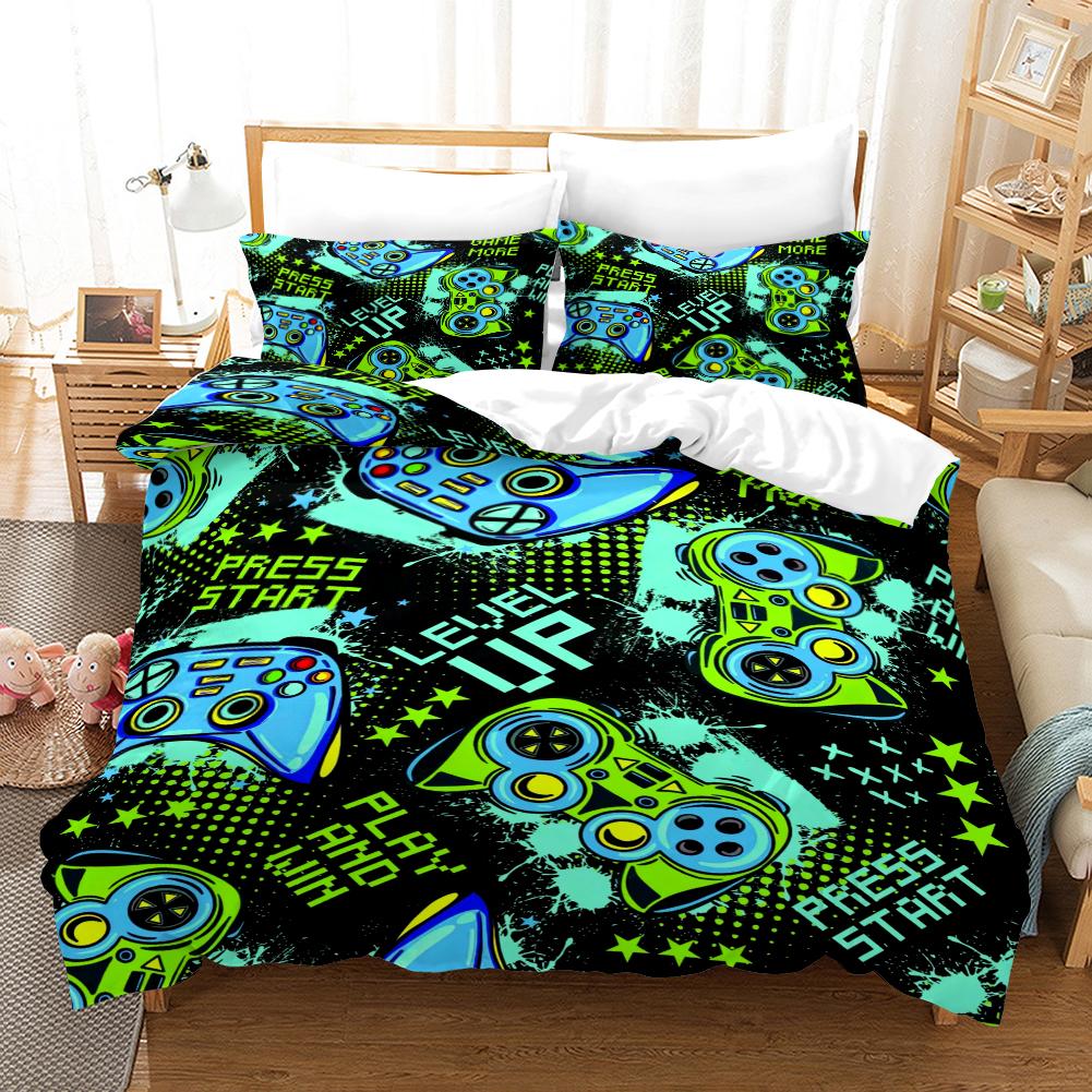 Gamepad - Digital bedrucktes Bettbezug-Set - Polyester - Schlafzimmerdeko - 1 Bettbezug + 2 Kissenbezüge (kein Kissenkern)
