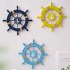 11" Nautical Beach Wooden Ship Wheel Wall Art Coastal Style Boat Steering Wheel Wall Hanging Ornament with Starfish And Hemp Rope for Living Room